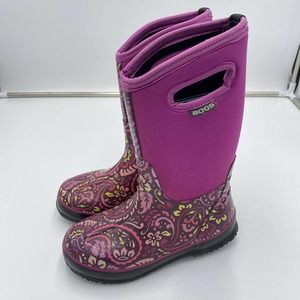 Bogs Girl's Pink Paisley Print Classic High Handle Rainboots Size 3